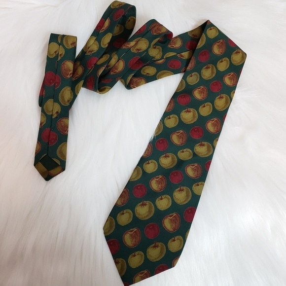 Manolo Borromeo silk tie apple print necktie - Picture 1 of 4